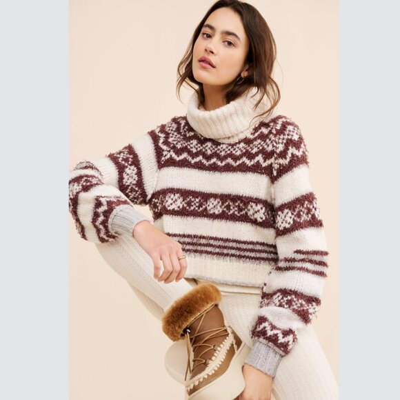 Free People Women's Check Me Out Pullover Sweater Size Small Brown Cream - Picture 1 of 14